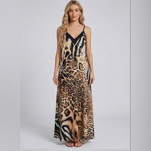 Leopard Print Sleeveless Dress Maxi